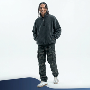 Automne et hiver nouveau demi-fermeture éclair lavage Top qualité bouffée impression sweat à capuche hommes rue 420gsm Vintage sweats à capuche surdimensionnés - Product Image 1
