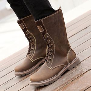 Genuine Leather Men's Cowhide <b>Ankle</b> Boots Winter Autumn Lace-Up Waterproof Non-Slip Trendy Retro Biker Work Shoes - Product Image 3