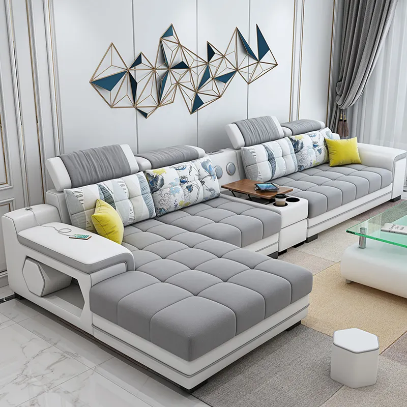 Modern leisure leather couch corner sofa set furniture living room sofas Luxury velvet fabric l shape sofa bed