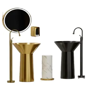 Nordic Stainless Steel Floor Standing Column Basin Hotel Creative Wine Glass Design Wash Gold