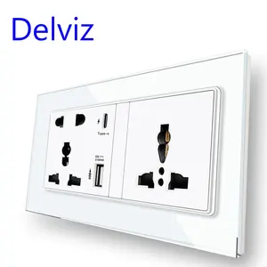 Delviz Multifunctionele Socket, Dubbele Universele 13a Stopcontact, 18W 3a Type C Smart Snel Opladen 5V Usb Poort Muur Elektrische Aansluiting