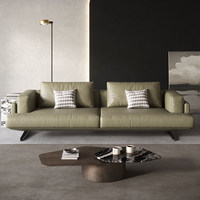 Ensemble de canapés modulaires en cuir pleine fleur et bois, style italien minimaliste, design de luxe, avec dossier coussin et accoudoirs carrés, pour salon