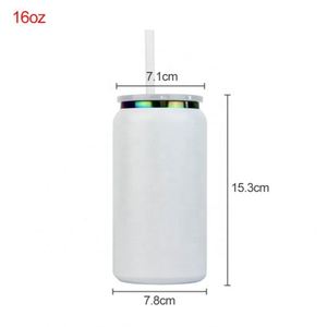 Gobelets isothermes en métal de 16 oz pour sublimation, type canette de soda, pour boissons froides, avec couvercles et pailles, électroplaqués en dessous - Product Image 3