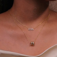 Gemnel perhiasan emas vermeil 5A cubic zirconia pave kristal kalung berlian set lingkaran ganda