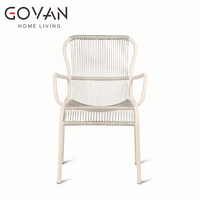 Fauteuil de salle à manger extérieur pour hôtel et jardin au design moderne avec structure en aluminium thermolaqué et tressage en corde écologique
