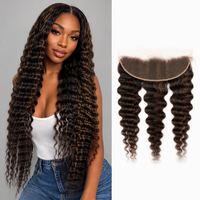 Frontal en dentelle blond miel avec mèches, cheveux humains ondulés profonds, avec baby hair, couleur personnalisée pour distributeurs de salons