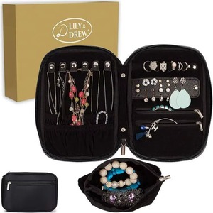 Étui de rangement pour bijoux de voyage, fabriqué en usine BSCI, avec pochette amovible et accessoires, dans une boîte cadeau (V1B Noir) - Product Image 5