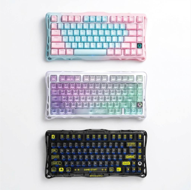 GravaStar Mercury K1 Lite 75% Tri Mode Transparent Gasket Hot Swappable Mechanical Keyboard 4000mAh RGB for PC Gaming