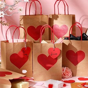 Sacchetti <span class=keywords><strong>Regalo</strong></span> in Carta Kraft con Cuore Rosso per San Valentino, Natale, Shopping, Packaging Personalizzato, Sacchetto <span class=keywords><strong>Regalo</strong></span> per Capodanno - Product Image 4