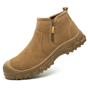Safety Shoes Steel Toe Anti Smashing Anti Puncture Slip On Unisex Work Boots For Construction Industry Brown - Product Image 2