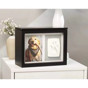 Pet <b>Urn</b> With Photo Frame And Paw Print Mold Rectangle Wooden Memorial For Dog <b>Cat</b> - Product Image 2