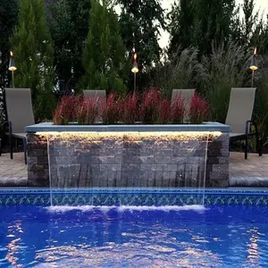 Stainless steel swimming pool waterfall blade cascade fountain with led