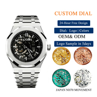 Orologio Meccanico Automatico di Lusso da Uomo, Alta Qualità, Vetro Minerale, Scheletrato, Acciaio Inossidabile, Resistente all'Acqua NH70