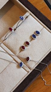 Ensemble de bijoux fins Xinfly en or 18 carats avec rubis, saphir, diamants naturels, collier et boucles d'oreilles pour mariage, fiançailles, cadeau spécial - Product Image 2