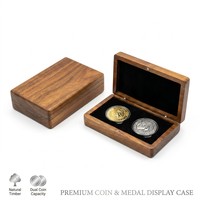 Boîte à pièces de monnaie en bois de noyer de luxe écologique Landy, boîte de présentation de pièces de monnaie, boîte de rangement pour collectionneur, doublure en velours, gravure personnalisée