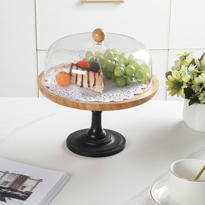 Xinzhe Wooden <b>Cake</b> <b>Stand</b> With Glass <b>Cover</b> Lidded Fruit Tray For Dessert Display Luxury Retro Style - Product Image 4