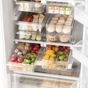 キッチン冷蔵庫フルーツ野菜収納棚プラスチッククリア冷蔵庫卵ホルダーオーガナイザースライド引き出しラックホルダーの下