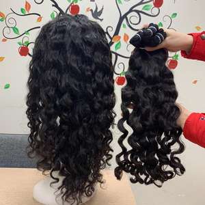 Vente en gros de haute qualité 100% extensions de cheveux humains fermeture à lacet perruque ondulée couleur noire naturelle - Product Image 3