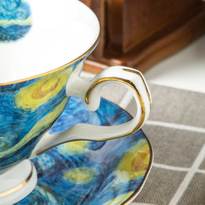 Taza de té de recuerdo con pintura de Van Gogh, taza y platillo de cerámica de 220 ml de la noche estrellada/taza y platillo de café de porcelana fina de hueso - Product Image 4