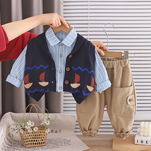 Ensemble trois pièces en coton style coréen pour garçons 2026 : pull, tenue de <span class=keywords><strong>marin</strong></span> et gilet pour bébés garçons et enfants - Product Image 3