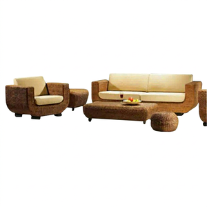 Juego de Sofás de Mimbre de Ratán, Jacinto de Agua, Pasto Marino y Plátano, Muebles en Forma de U para Interiores - Product Image 1