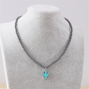 Turquoise Squash <span class=keywords><strong>Faux</strong></span> <span class=keywords><strong>Pearl</strong></span> Collier Ras Du Cou pour Femmes Navajo Style Mode Pendentif Cactus/Cowboy Boot/Star/Steer Bull Head - Product Image 5