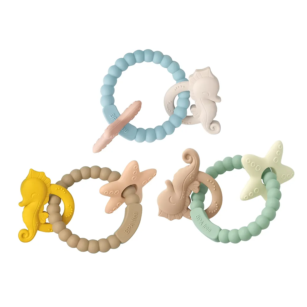 Newborn Gift Set Dongli Custom Chewable Animal Rattles Teether Sensory Toy Silicone Baby Teethers