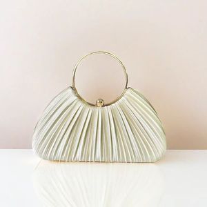 Bolso de mano plisado de lujo con asa de anillo para mujer, elegante bolso de noche para banquetes - Product Image 3