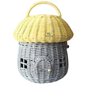 Décor à la maison style Boho panier artisanal rose champignon maison en forme de rotin panier de rangement décoratif en osier sac enfants mignon poupée - Product Image 5