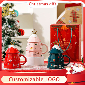 Christmas Ceramic <b>Mug</b> <b>Tree</b> Shape Santa Print Holiday Gift Cup Nordic Style Decorative Coffee <b>Mug</b> - Product Image 3