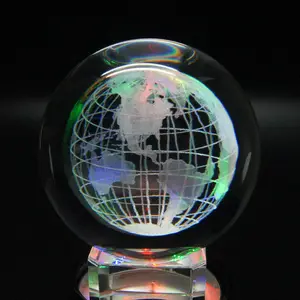 批发水晶球宇宙带激光雕刻纸重量带标志水晶球带灯座发光二极管发光3d