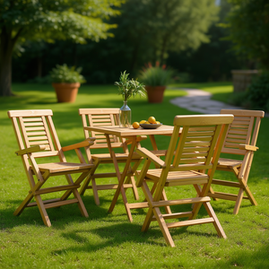 Ensemble de 4 chaises de jardin pliantes en teck massif, mobilier d'extérieur style rustique - Product Image 2