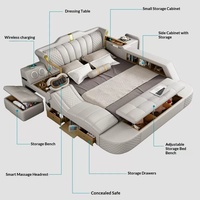 Ensembles de lits intelligents en cuir véritable avec USB et LED, nouveaux meubles de chambre à coucher, lits fonctionnels avec fonction massage, tailles Queen et King pour la maison