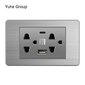 Cadre gris brossé en acier inoxydable, norme thaïlandaise, 1 ensemble d'interrupteurs muraux et prise murale USB pour ordinateur et télévision. - Product Image 1