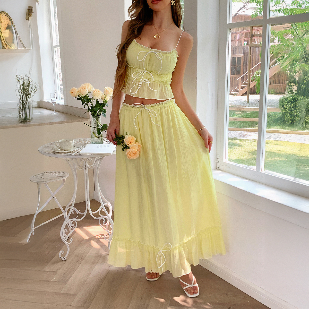 2 piece summer dress Beach Style Print two Set for Women Some products may be slightly different from the picture due to shooting light Women's Summer 2 Piece Skirt