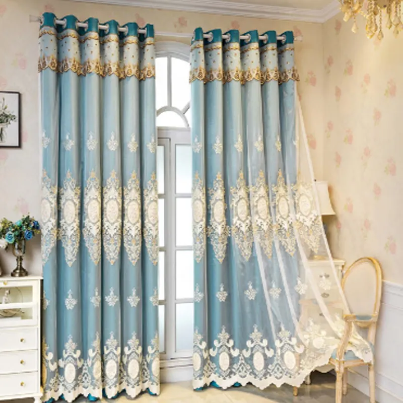 Luxe moderne écologique dernier chenille rideau tissu brodé double couche chambre rideaux occultants