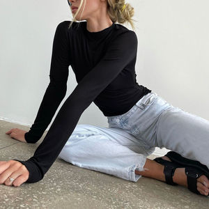 Enyami automne printemps Y2K mode tricoté Viscose à manches longues t-shirt femme O cou Colorline conception mince décontracté haut pour femme - Product Image 4