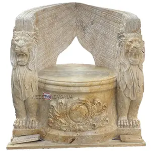 Luxury Natural Travertine Marble Hand Carvings Outdoor Garden Decoration Chairs With Lion Head Statue Bench