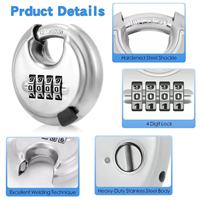 Combinaison de disques ronds réinitialisables en acier inoxydable de 70mm Cadenas à combinaison à 4 chiffres Cadenas de disque à mot de passe