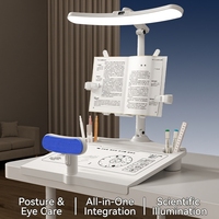 Lampe de bureau LED rechargeable multifonctionnelle à 3 couleurs avec variateur d'intensité, protection oculaire, support de lecture réglable et horloge
