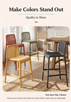 Tabouret de bar moderne nordique pour extérieur, patio, balcon, café, bar – Design dossier à lattes verticales en plastique PP, durable et résistant aux UV