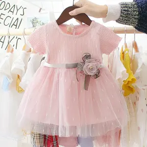 子供の夏の女の赤ちゃん半袖ローズシフォンドレススカート卸売価格子供服
