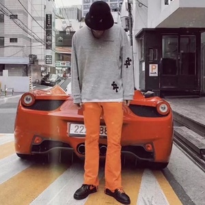 Jeans personnalisés pour hommes, coupe évasée tendance orange, coupe décontractée, denim extensible de qualité supérieure - Product Image 6