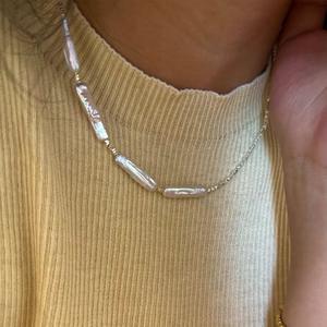 Collar de Plata Gris con Perla Barroca Natural, Diseño Francés, Lujo Ligero, Cadena de Clavícula Rota de Plata S925 - Product Image 4