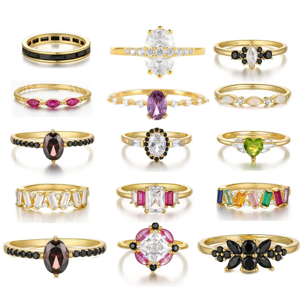 GR111 harga pabrik cincin perhiasan halus 925 perak murni Cz berlian simulasi Stackable Ring keabadian band untuk wanita