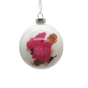 Custom Christmas Xmas Tree 8cm White Glass Balls Bauble Ornaments With Printed Logo Photo Picture Decal Name Personalized Globe