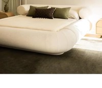 Juego de cama francés Cream Wind, diseño moderno y sencillo para exteriores, sofá, cama de dormitorio principal con respaldo bajo para niña, cama de tela de suelo a techo de madera