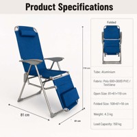 Chaise longue de plage portable moderne, légère, pliable, pour l'extérieur, avec accoudoirs, pour la cour et le parc