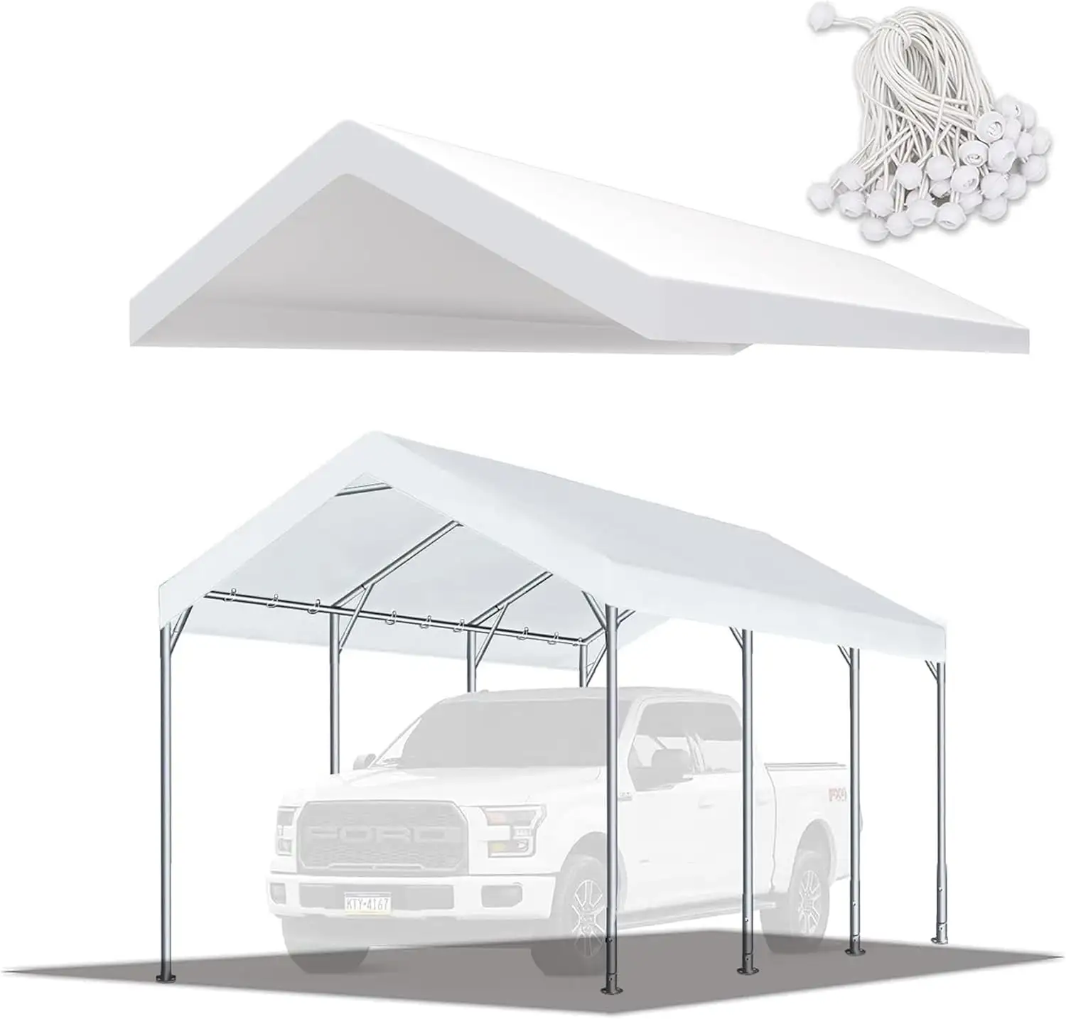 Gazebo Top Cover Carport Replacement Top Canopy Cover White For Car Garage Top Tarp Shelter Waterproof & UV Protected