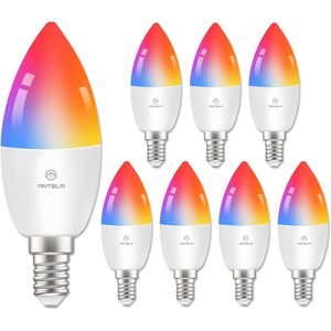 แอนเทล่า สมาร์ทหลอดไฟ LED E14 Wi-Fi หรี่แสงได้ RGBW อเล็กซา กูเกิล โฮมใช้งานร่วมกับพลาสติกอายุการใช้งาน 25000 ชั่วโมง 8 แพ็ค - Product Image 1
